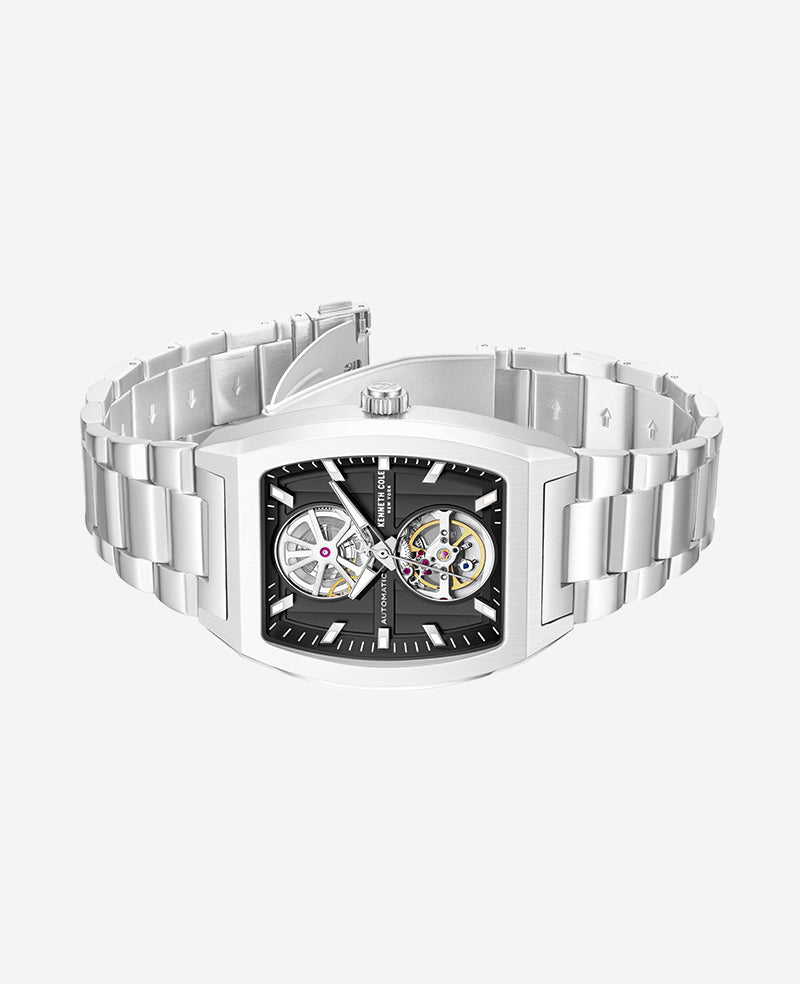 Skeleton Automatic Black Dial Stainless Steel Bracelet Watch - Image 5