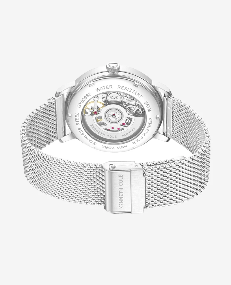 Skeleton Automatic Black Dial Stainless Steel Mesh Strap Watch - Image 3