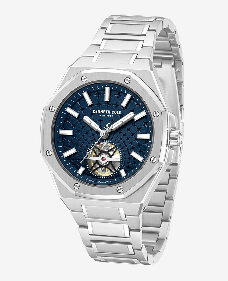 Skeleton Automatic Blue Dial Stainless Steel Bracelet Watch - Image 4