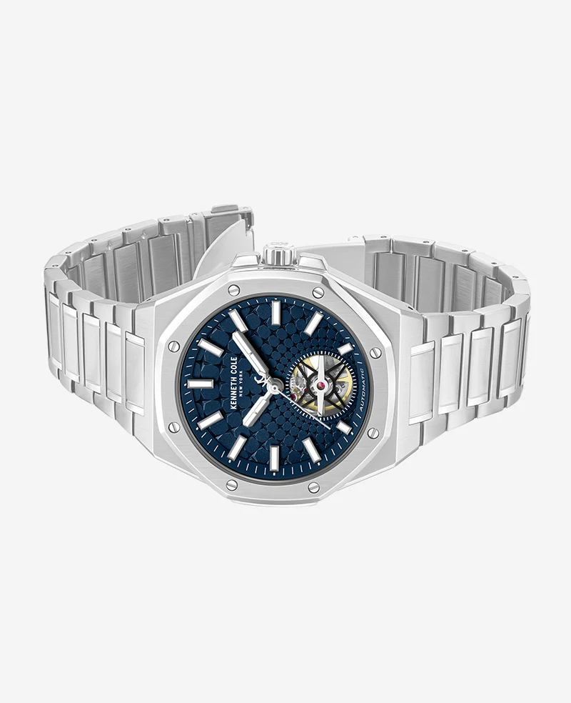 Skeleton Automatic Blue Dial Stainless Steel Bracelet Watch - Image 5