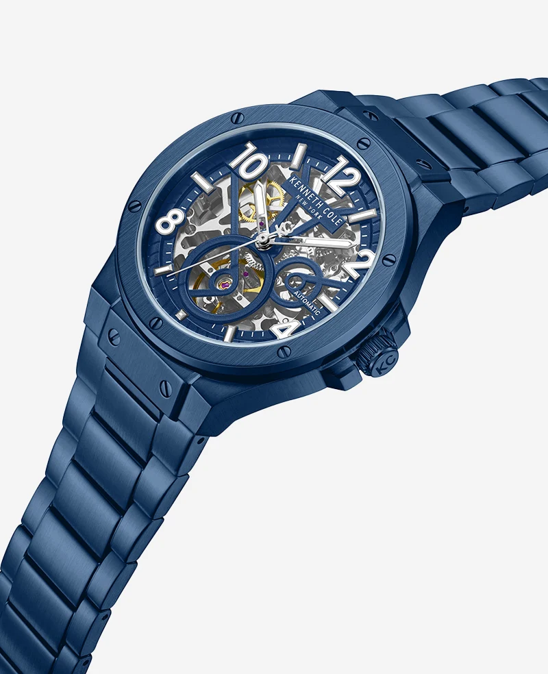 Skeleton Automatic Blue-IP Stainless Steel Bracelet Watch - Image 2