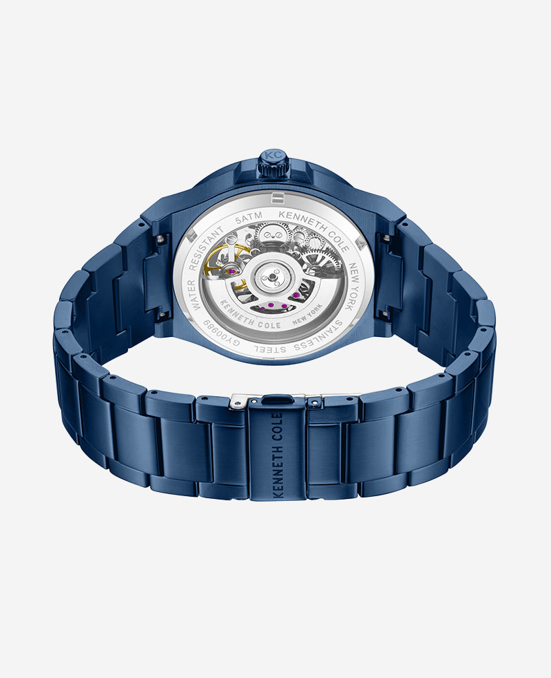 Skeleton Automatic Blue-IP Stainless Steel Bracelet Watch - Image 3