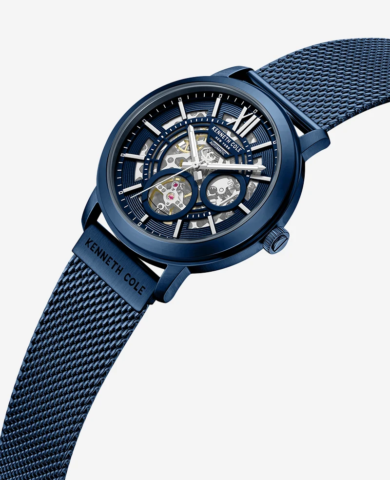 Skeleton Automatic Blue-IP Stainless Steel Mesh Strap Watch - Image 2