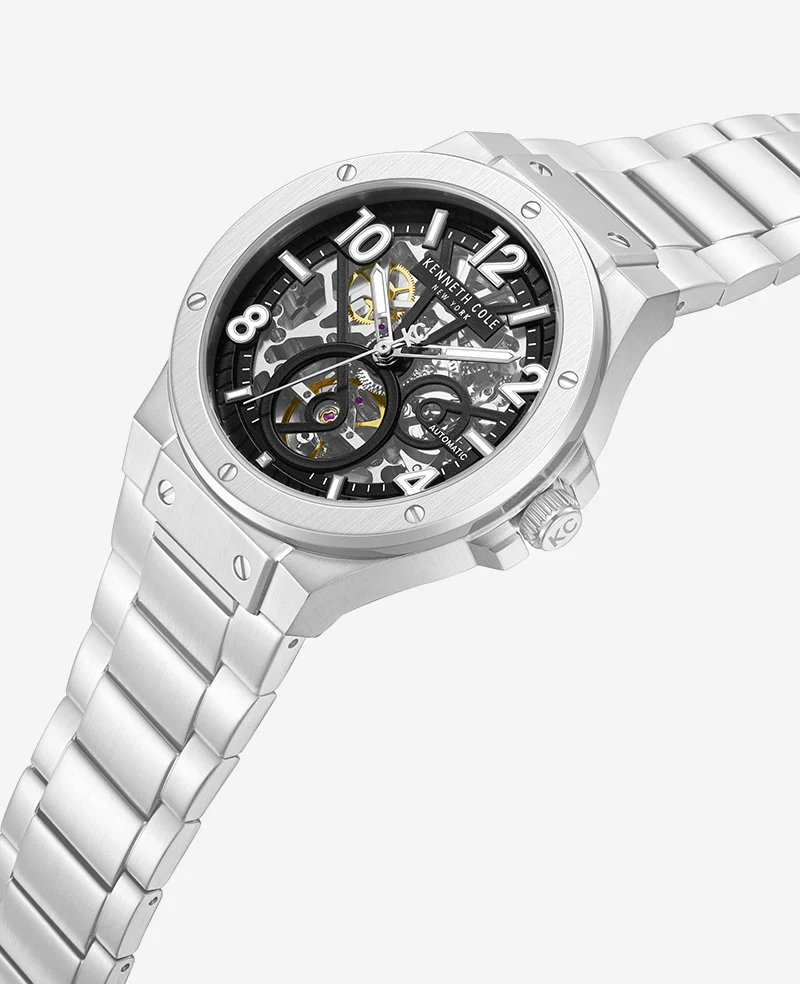Skeleton Automatic Silver-IP Black Dial Stainless Steel Bracelet Watch - Image 2