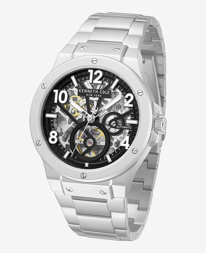 Skeleton Automatic Silver-IP Black Dial Stainless Steel Bracelet Watch - Image 4