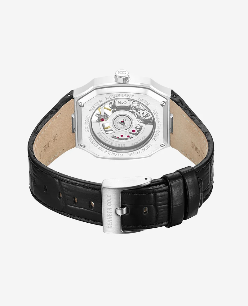 Skeleton Automatic Two-Tone Dial Leather Strap Watch - Image 3