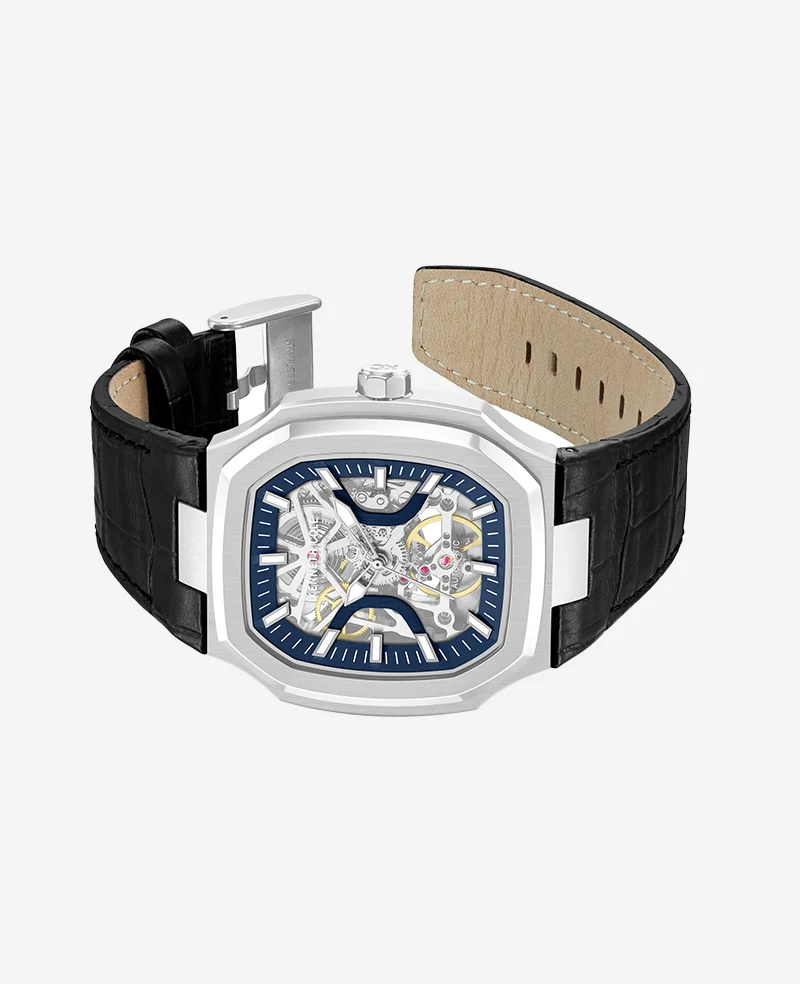 Skeleton Automatic Two-Tone Dial Leather Strap Watch - Image 5