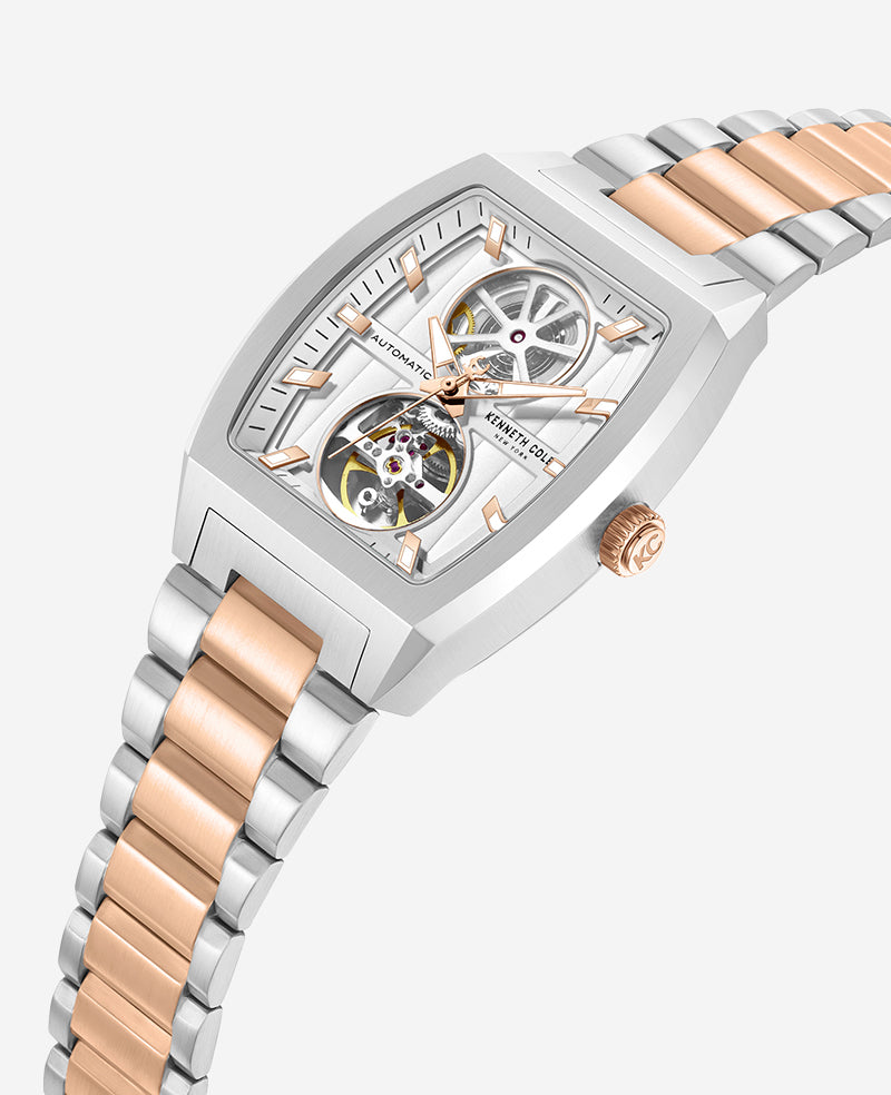 Skeleton Automatic Two-Tone Stainless Steel Bracelet Watch - Image 2