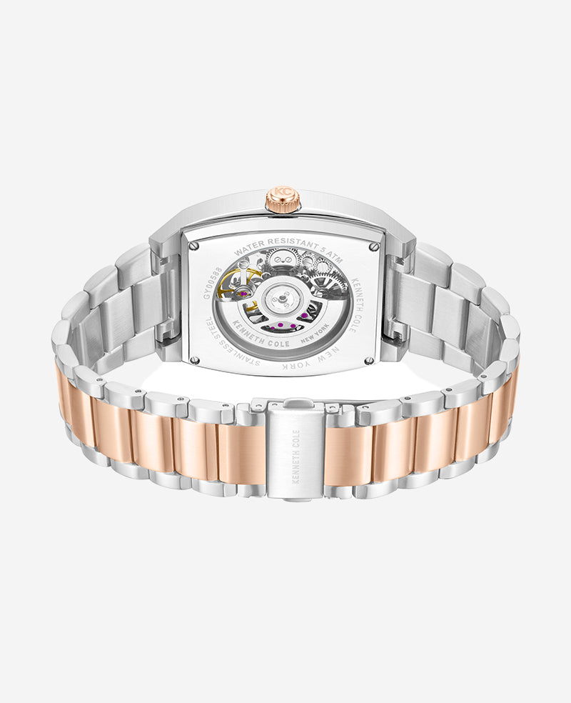 Skeleton Automatic Two-Tone Stainless Steel Bracelet Watch - Image 3