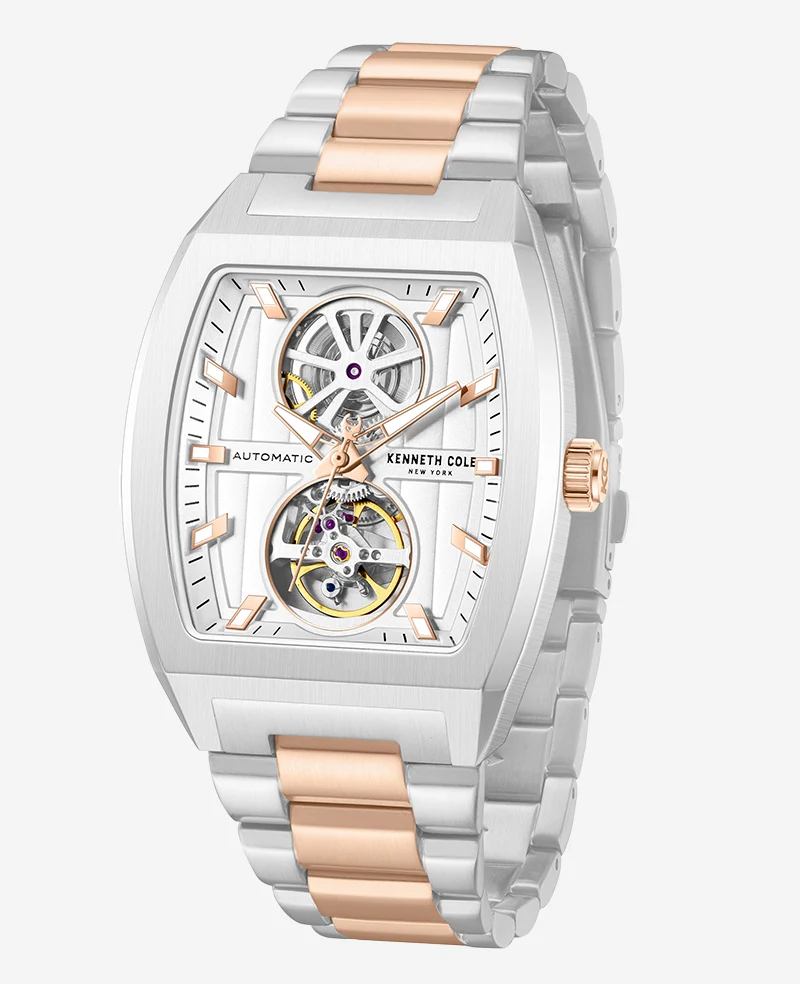 Skeleton Automatic Two-Tone Stainless Steel Bracelet Watch - Image 4