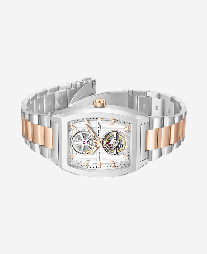 Skeleton Automatic Two-Tone Stainless Steel Bracelet Watch - Image 5
