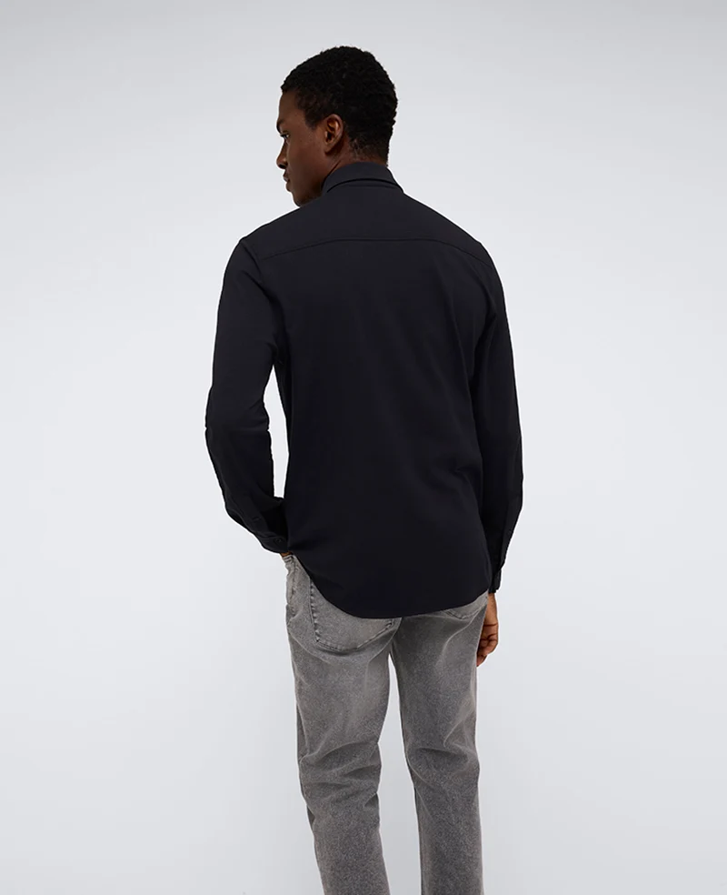 Long Sleeve Button Down Stretch Shirt with Pocket - Image 2
