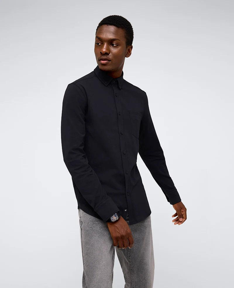 Long Sleeve Button Down Stretch Shirt with Pocket - Image 3