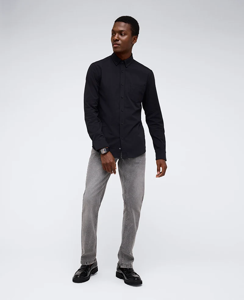 Long Sleeve Button Down Stretch Shirt with Pocket - Image 4