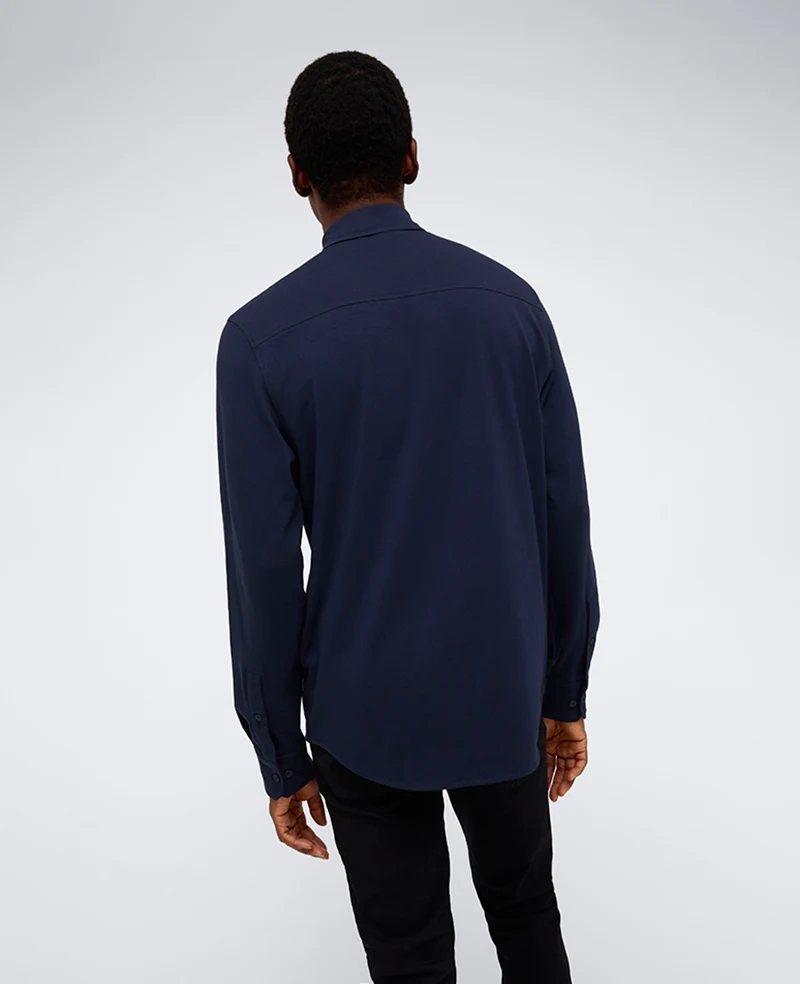 Long Sleeve Button Down Stretch Shirt with Pocket - Image 2