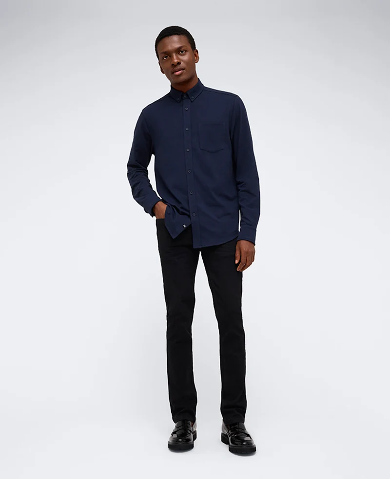 Long Sleeve Button Down Stretch Shirt with Pocket - Image 4