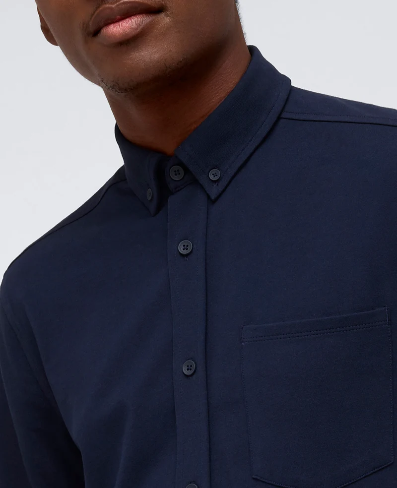 Long Sleeve Button Down Stretch Shirt with Pocket - Image 5