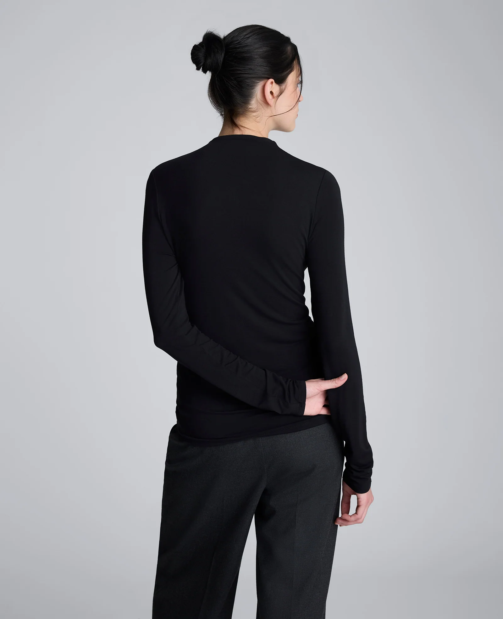 Long Sleeve Center Front Rouched Mockneck Knit Top - Image 2
