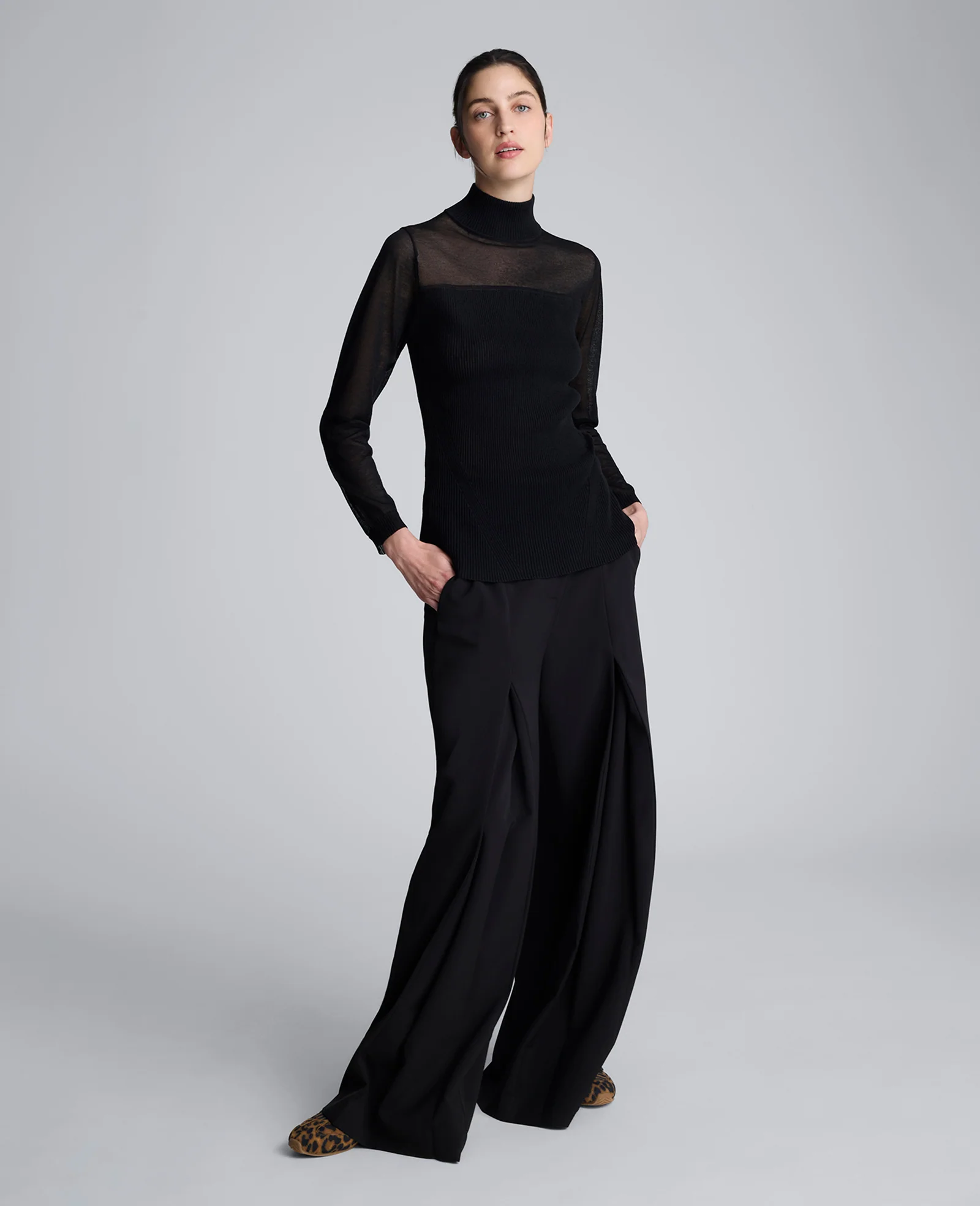Long Sleeve Mockneck Sweater with Sheer Placket - Image 3