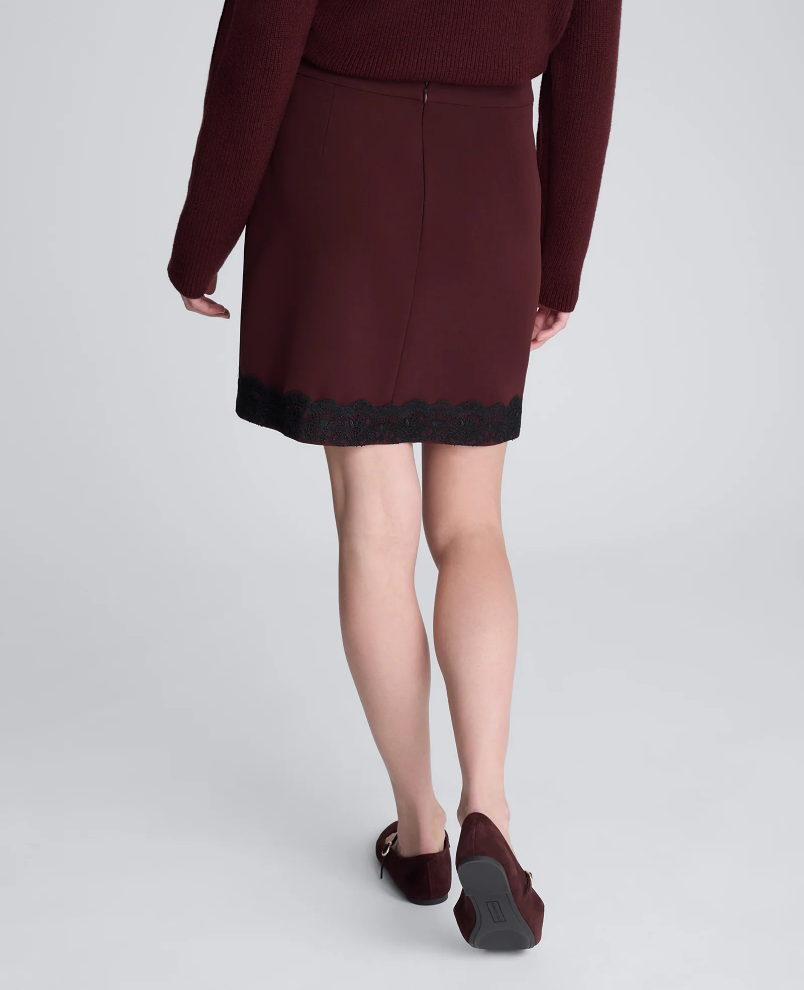 Luxe Twill Faux Wrap Mini Skirt With Lace Trim - Image 2