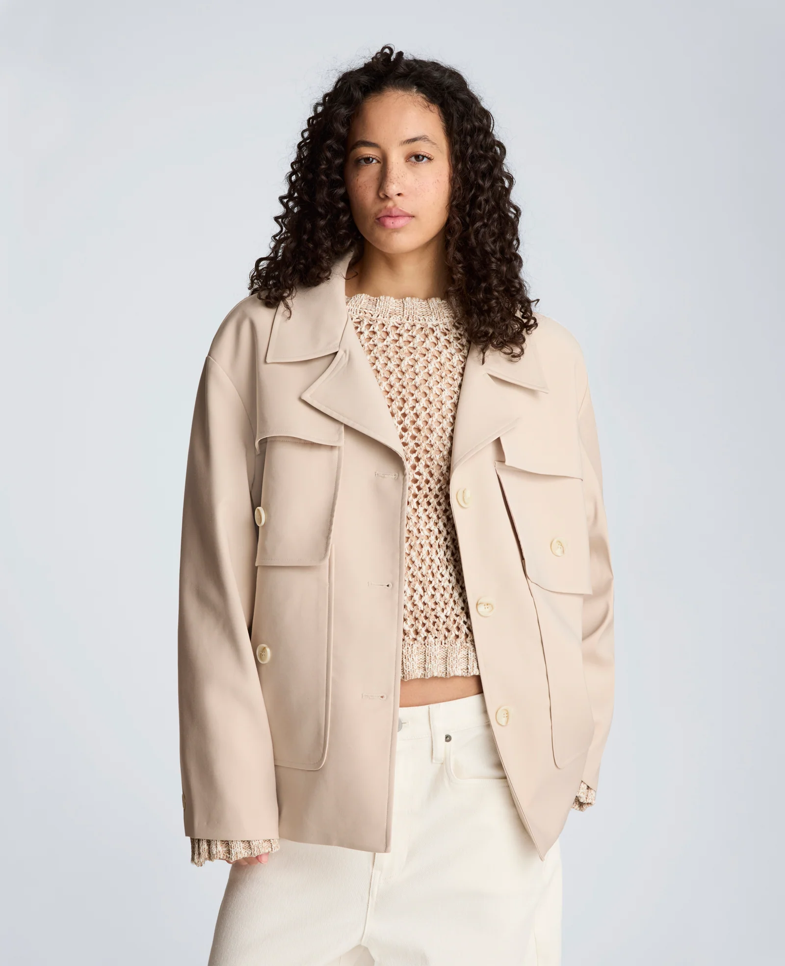 Melange Twill Multi Pocket Jacket with Notch Collar - Image 4