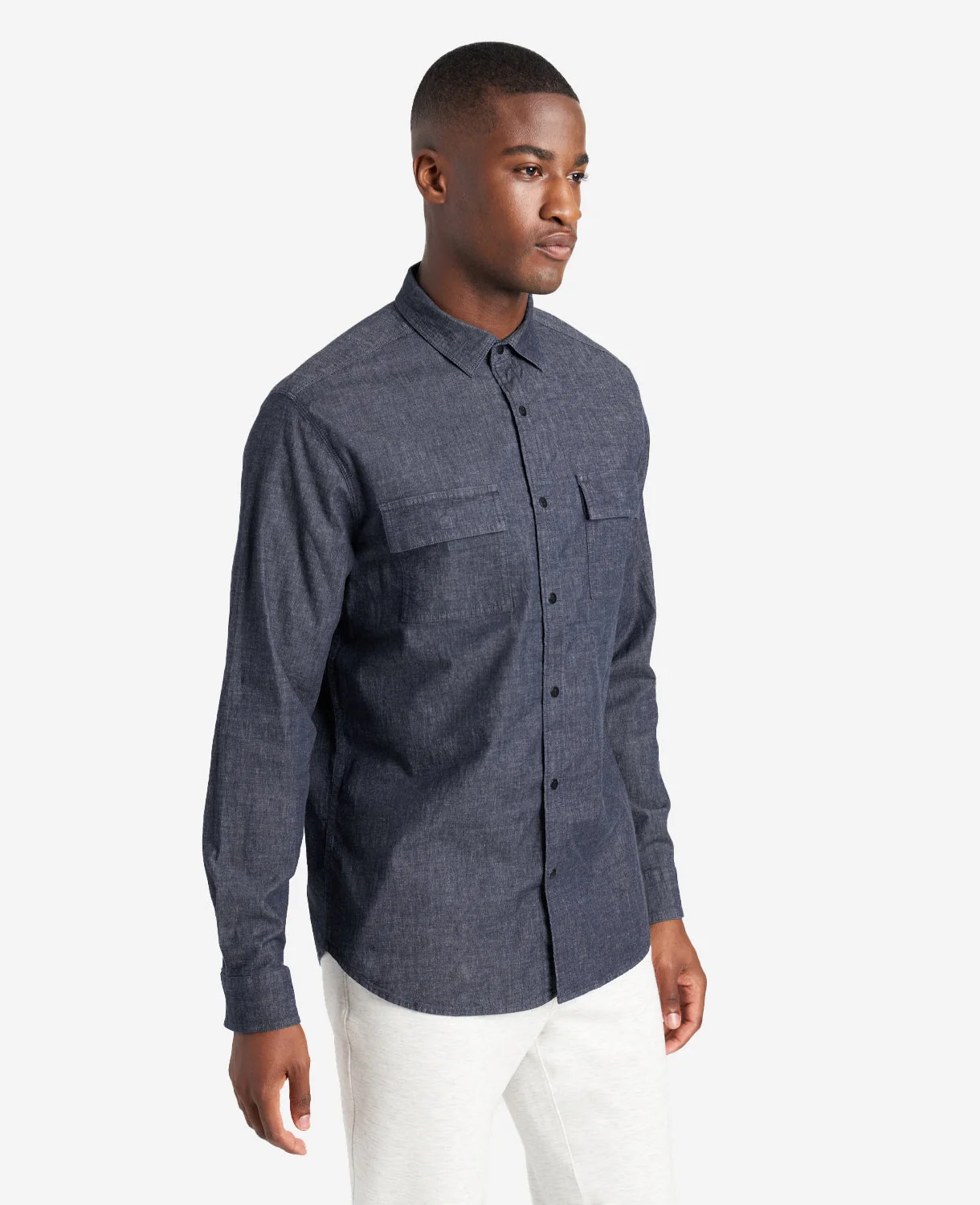 Slim-Fit Organic Stretch Denim Two Pocket Shirt - Image 4