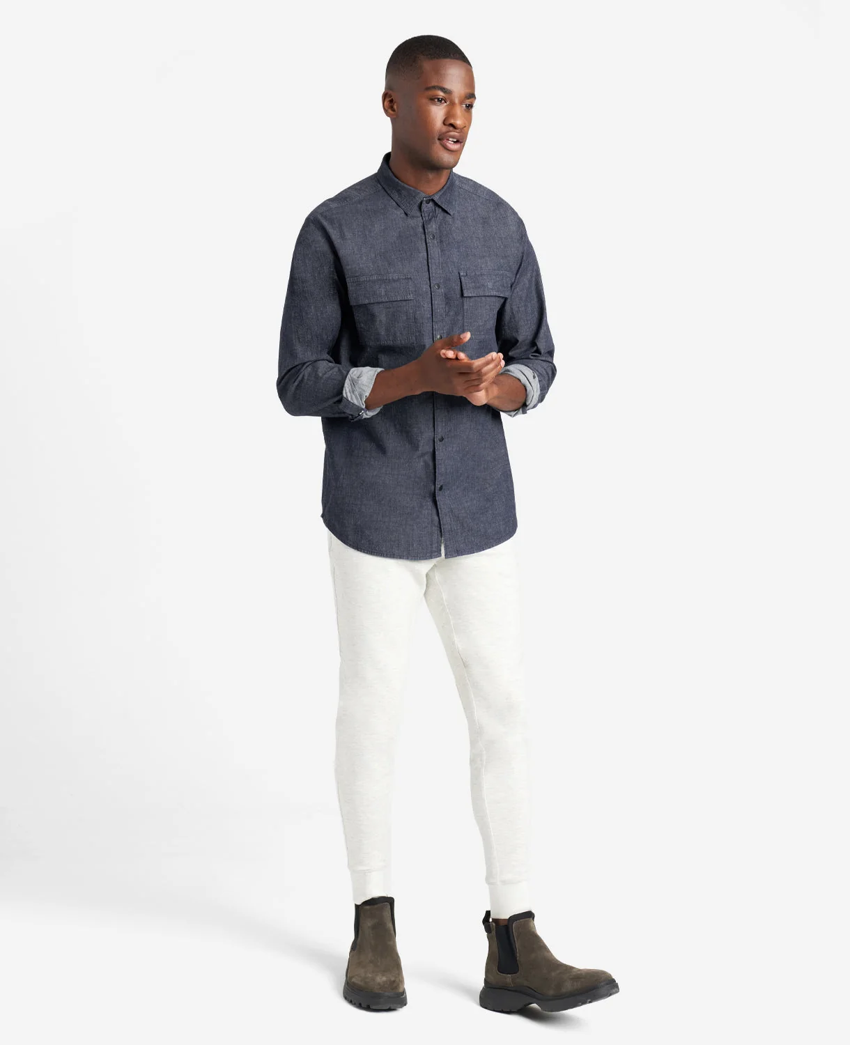 Slim-Fit Organic Stretch Denim Two Pocket Shirt - Image 5
