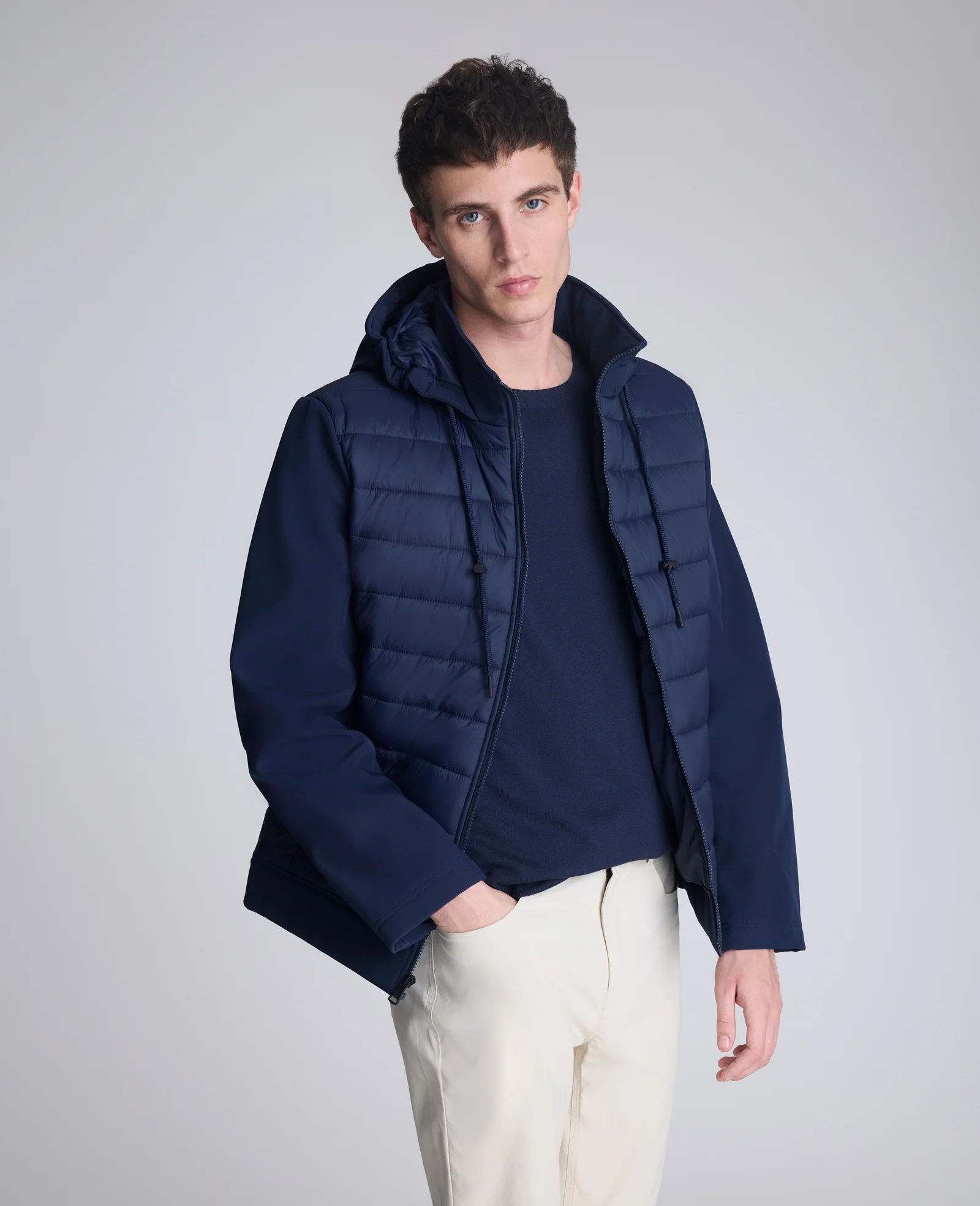 Mixed Media Hooded Soft Shell Jacket