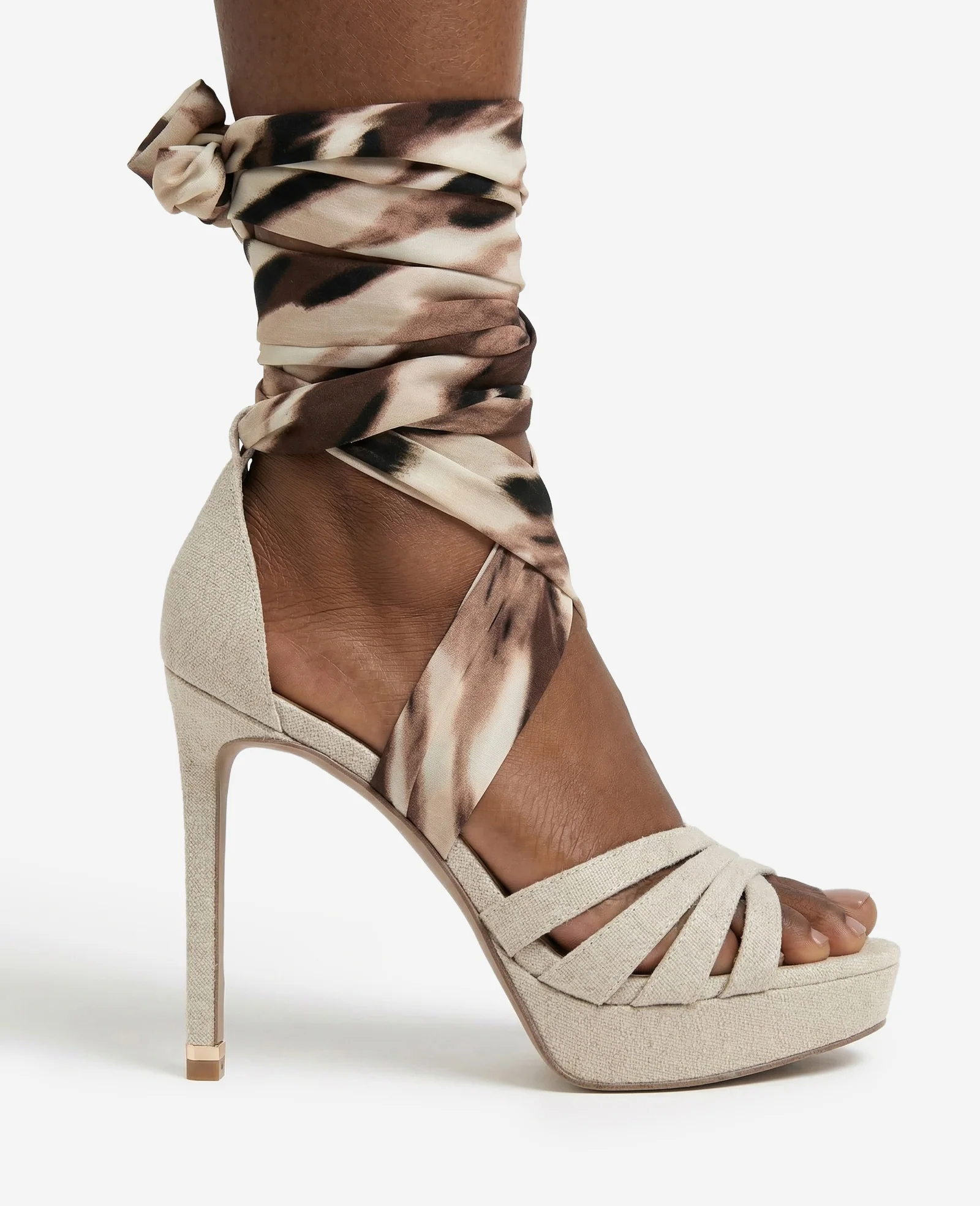 Nikkii Printed Fabric Wrap Around Platform Heel - Image 2