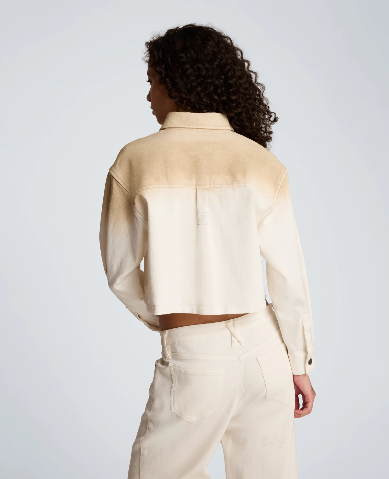 Gradient Oversized Cropped Shacket in Comfort Stretch Denim - Image 3