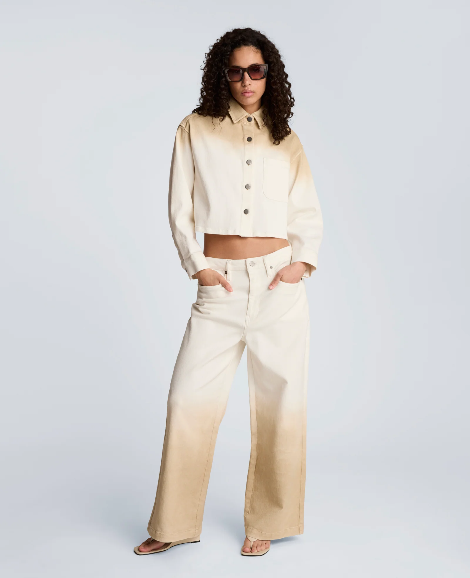 Gradient Oversized Cropped Shacket in Comfort Stretch Denim - Image 5