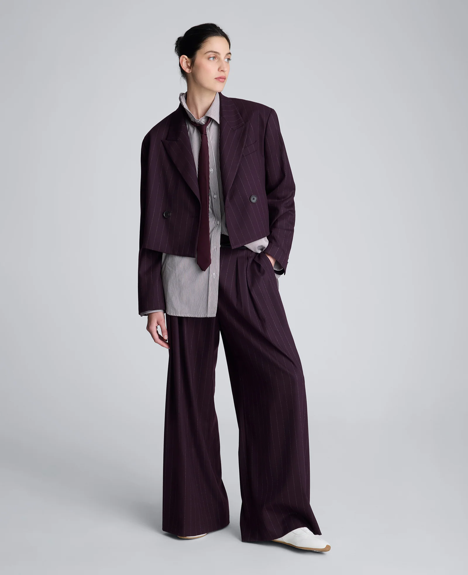 Pinstripe Double Breasted Cropped Jacket - Image 4