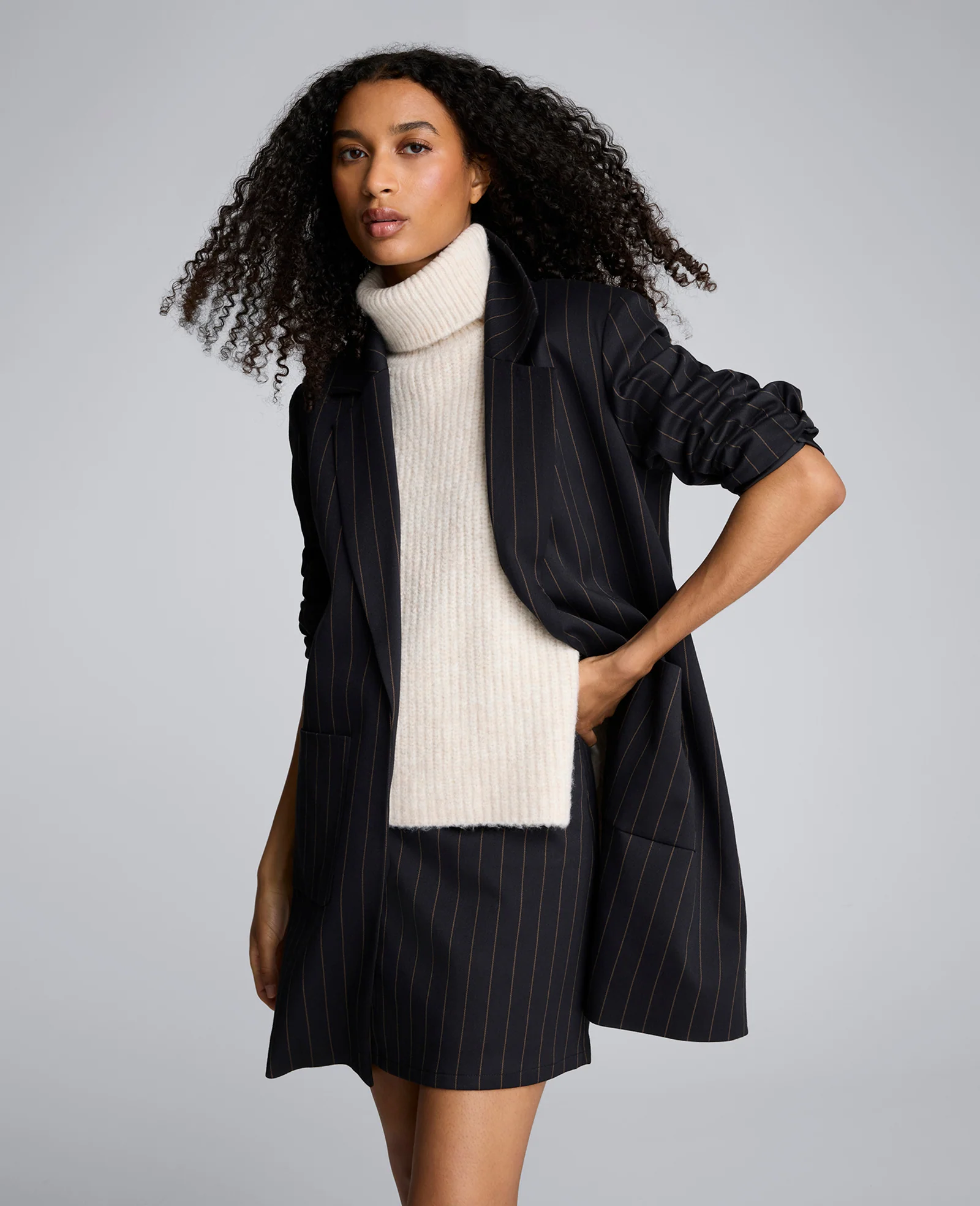 Pinstripe Patch Pocket Open Front Jacket - Image 3
