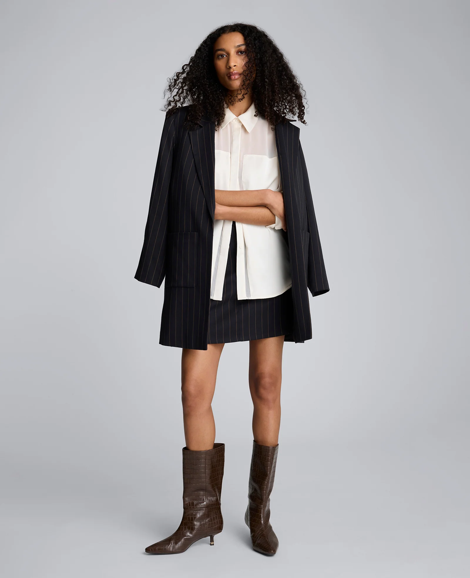 Pinstripe Patch Pocket Open Front Jacket - Image 6