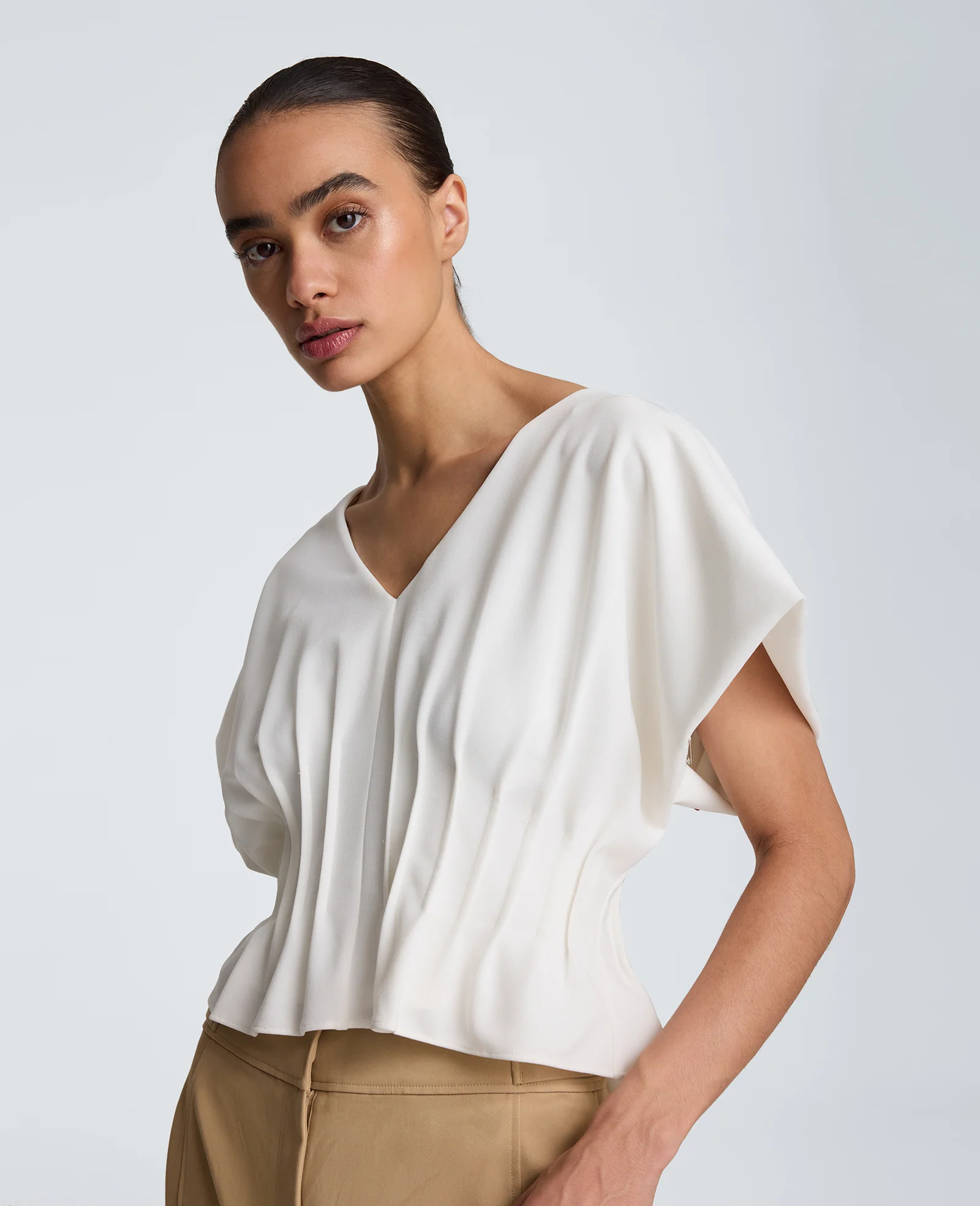 Pleated V-Neck Pullover Top - Image 3