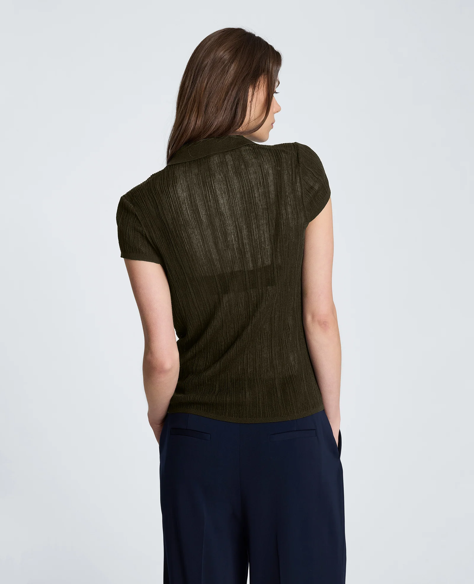 Polo Cap Sleeve Varigated Rib Sweater - Image 2
