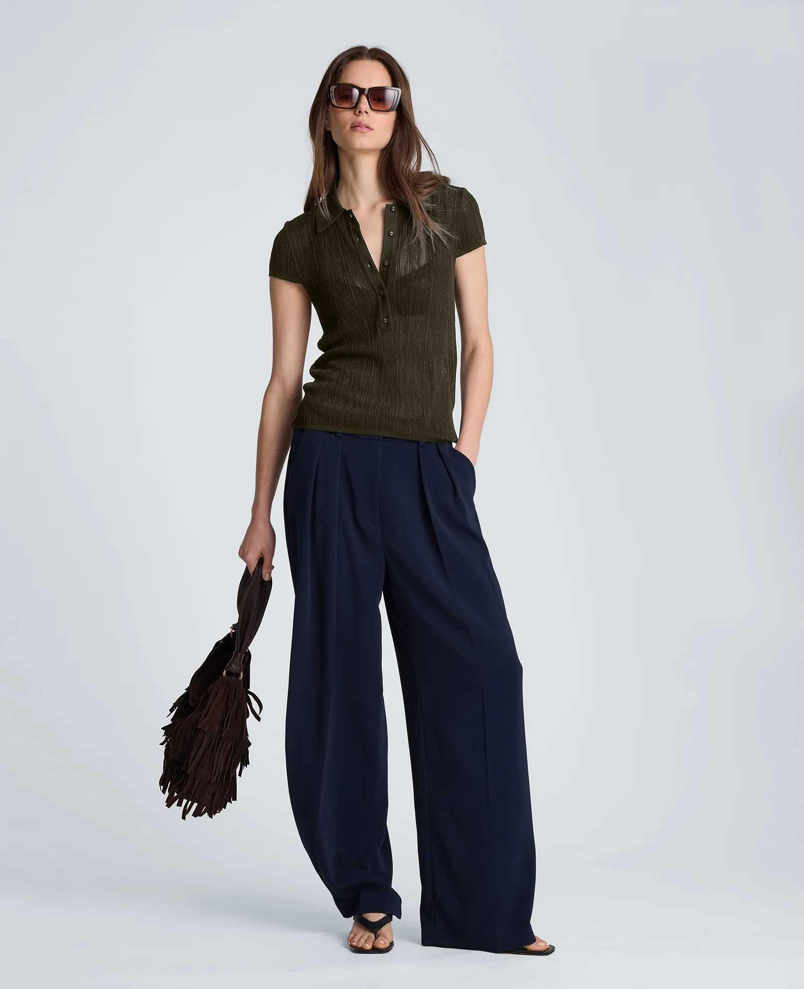 Polo Cap Sleeve Varigated Rib Sweater - Image 3