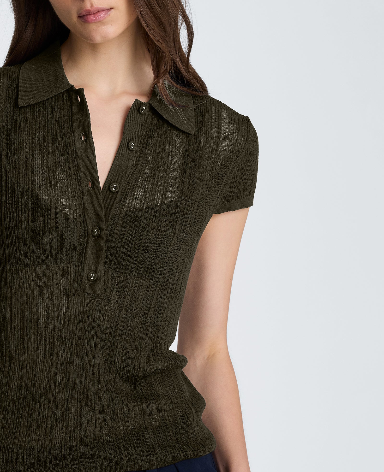 Polo Cap Sleeve Varigated Rib Sweater - Image 5
