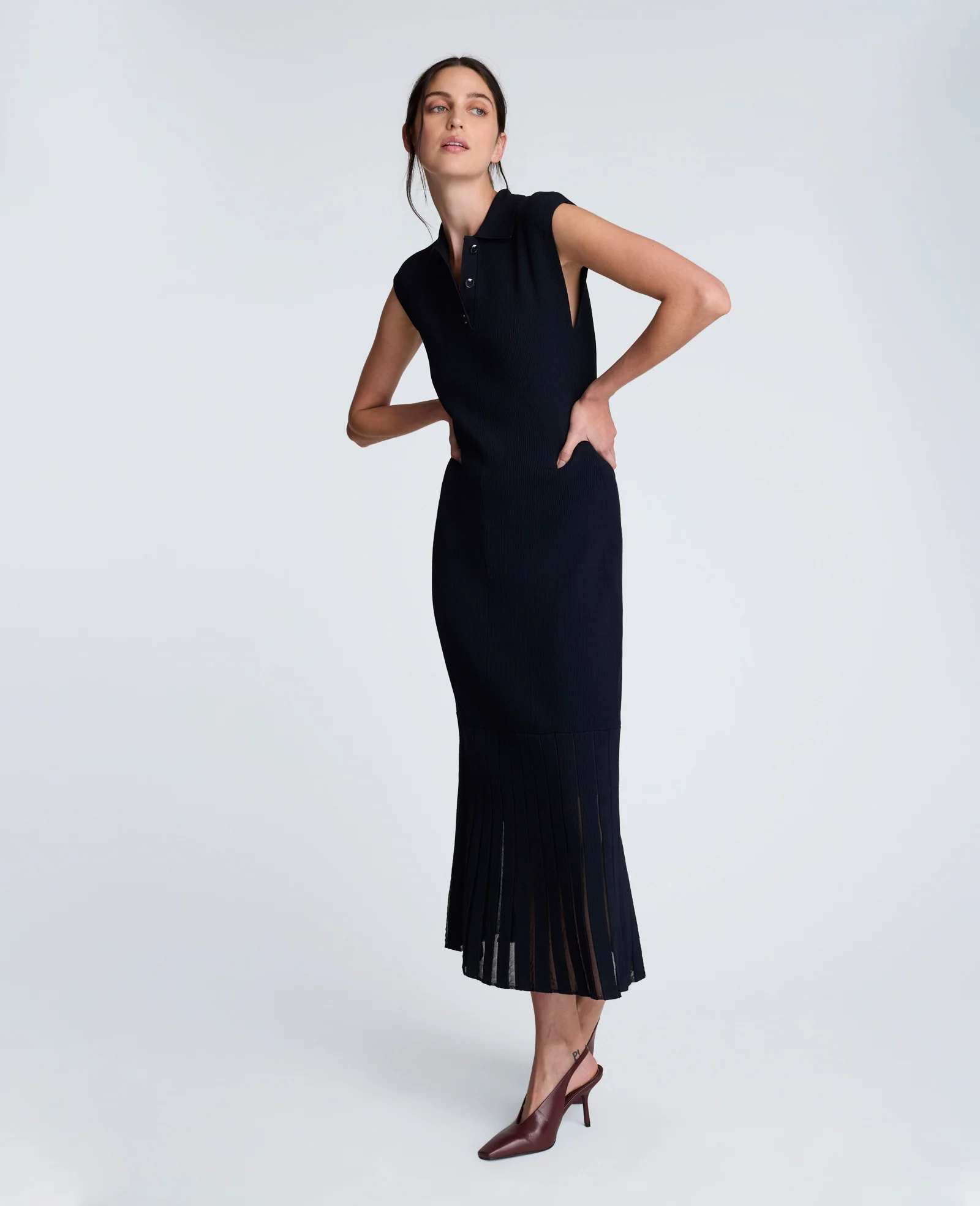Polo Neck Sweater Dress with Sheer Hem Inserts - Image 4