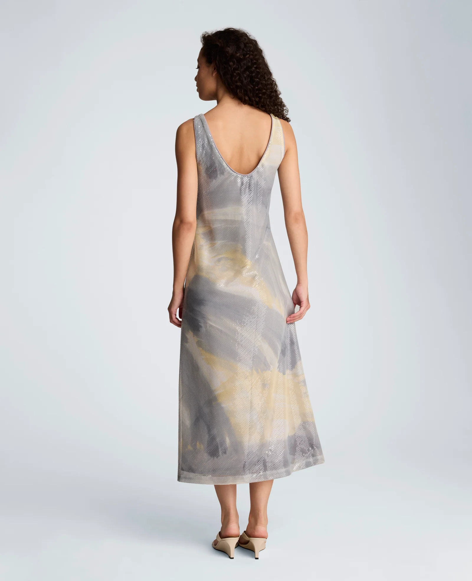 Printed Sequin Mesh Maxi Slip Dress - Image 2