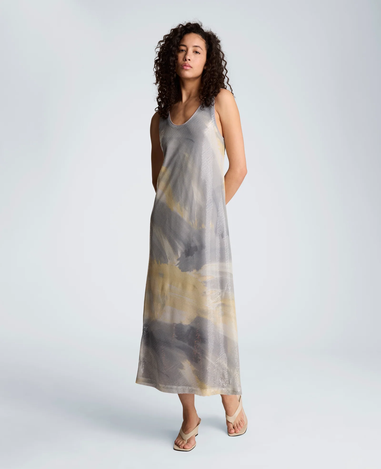 Printed Sequin Mesh Maxi Slip Dress - Image 5