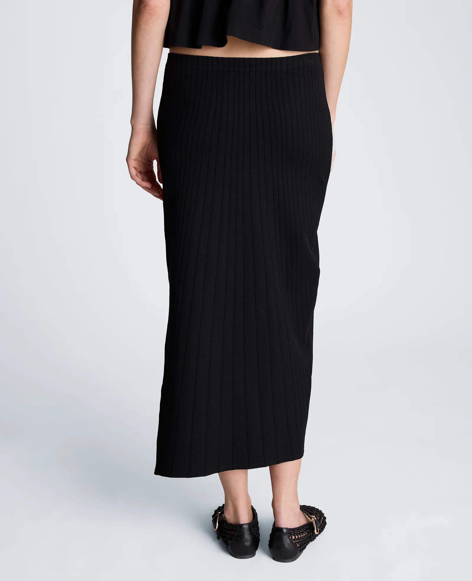 Pull On Midi Skirt with Side Slit - Image 2