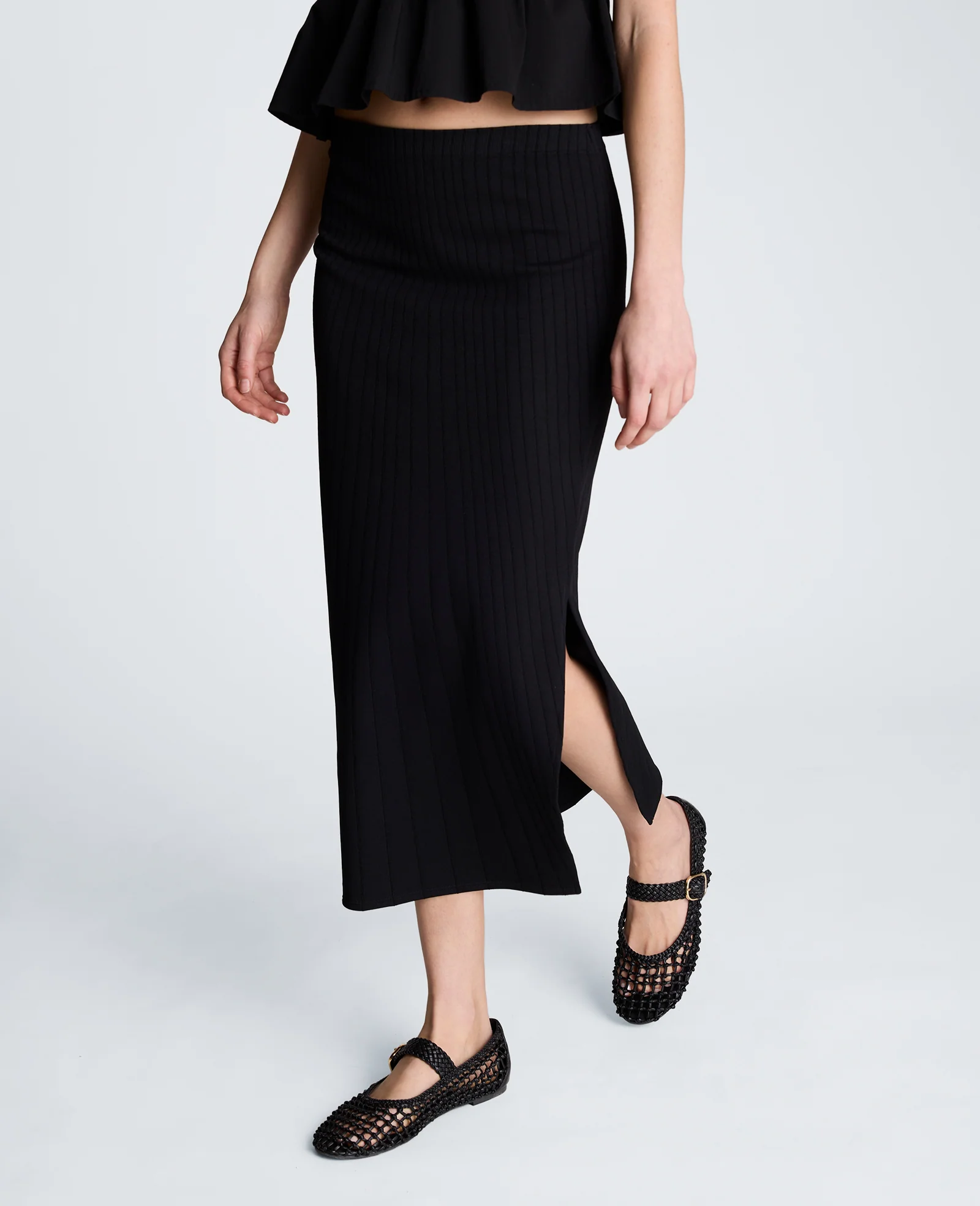 Pull On Midi Skirt with Side Slit - Image 3