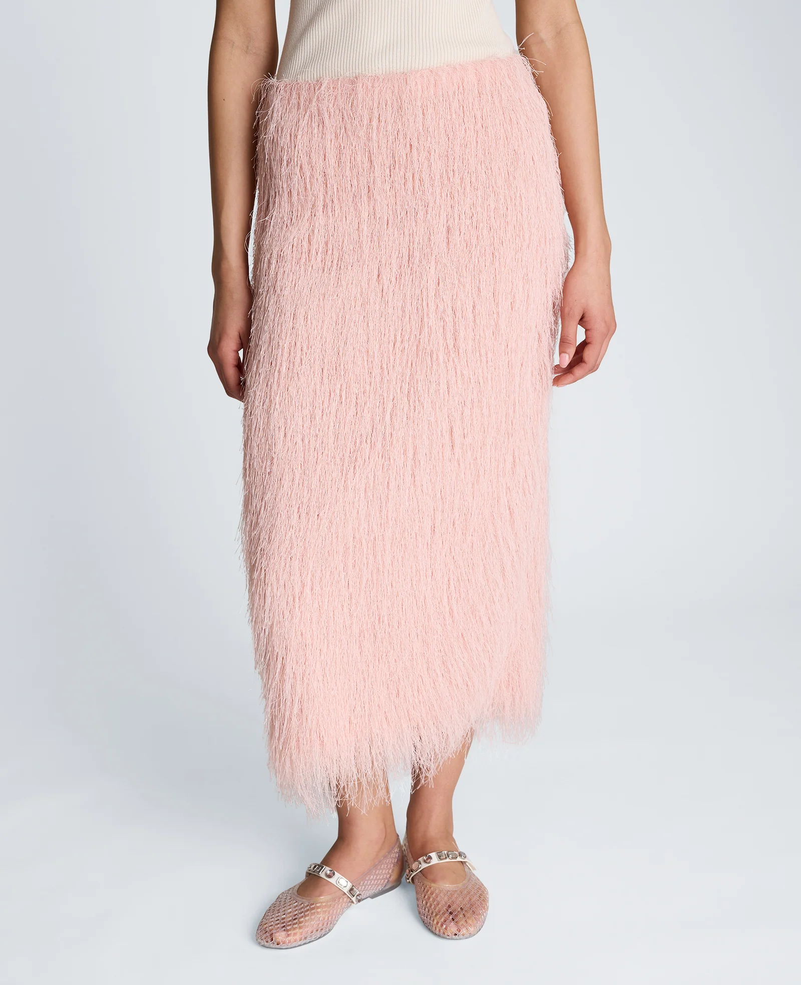 Feather Pull On Midi Skirt with Slit
