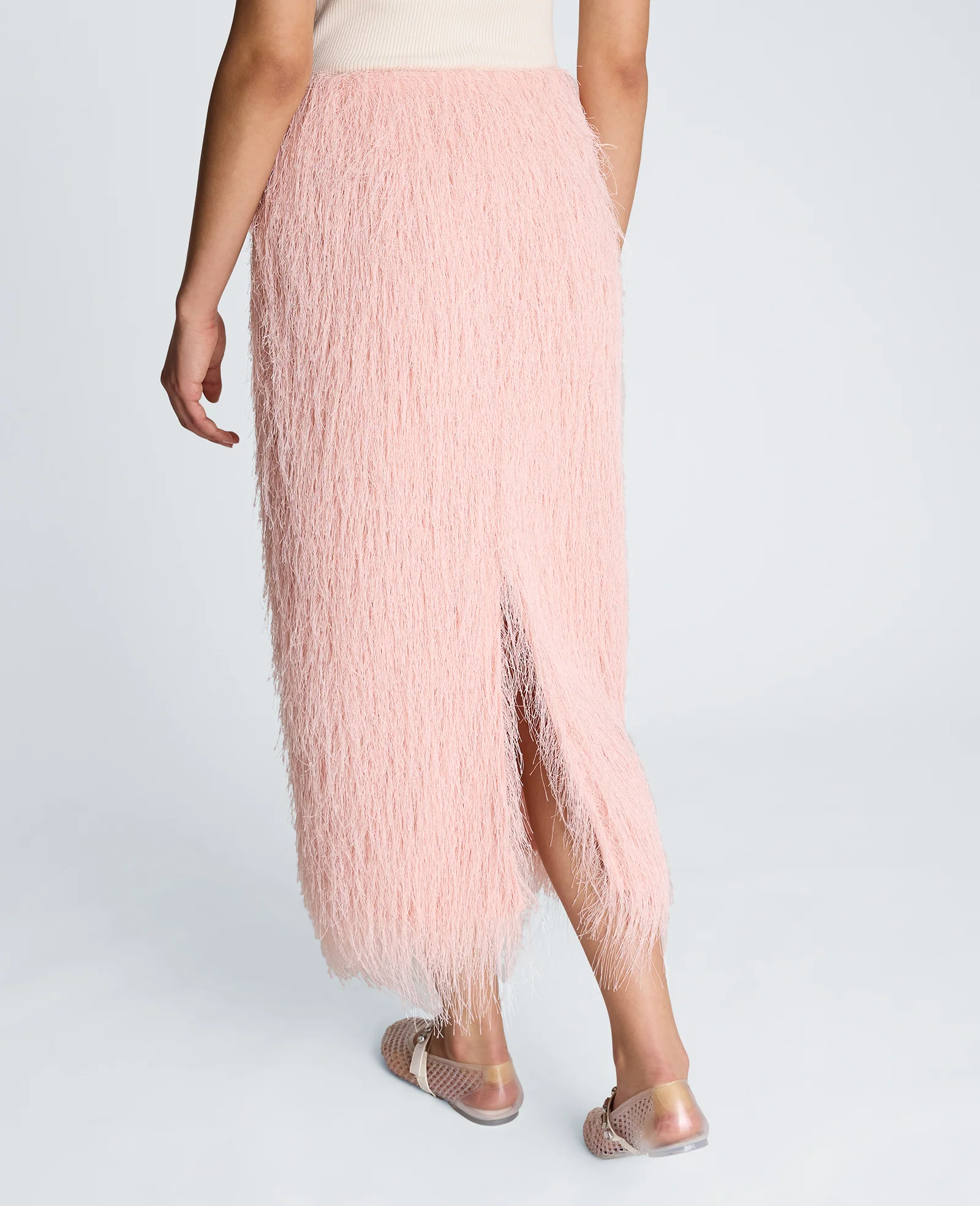 Feather Pull On Midi Skirt with Slit - Image 2