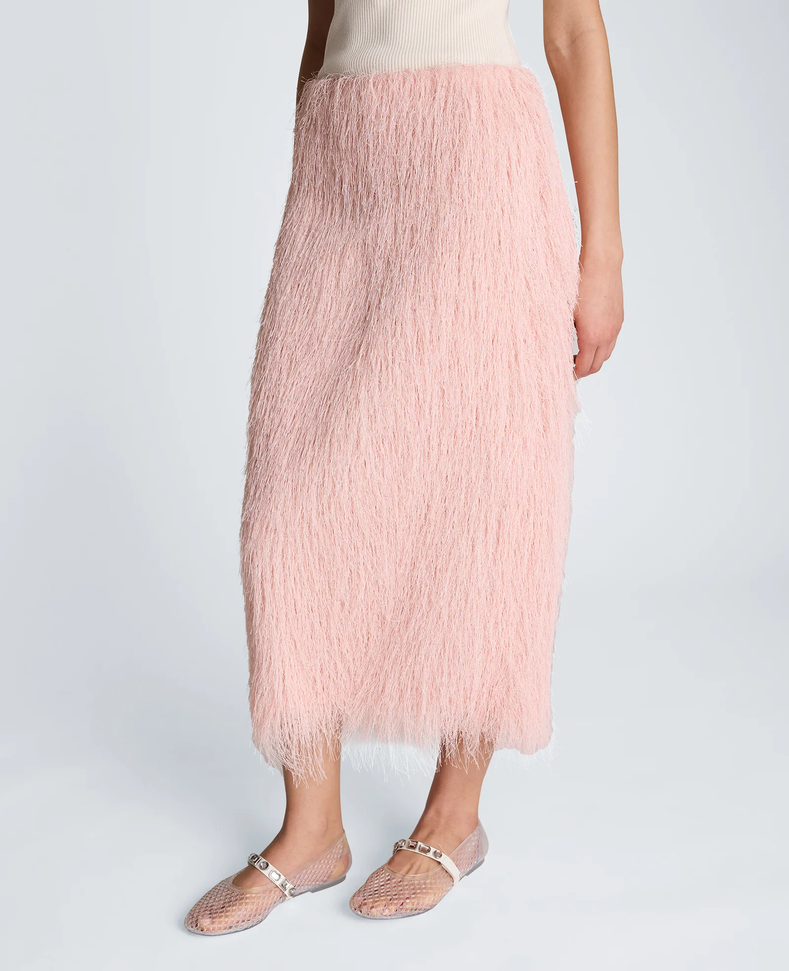 Feather Pull On Midi Skirt with Slit - Image 6
