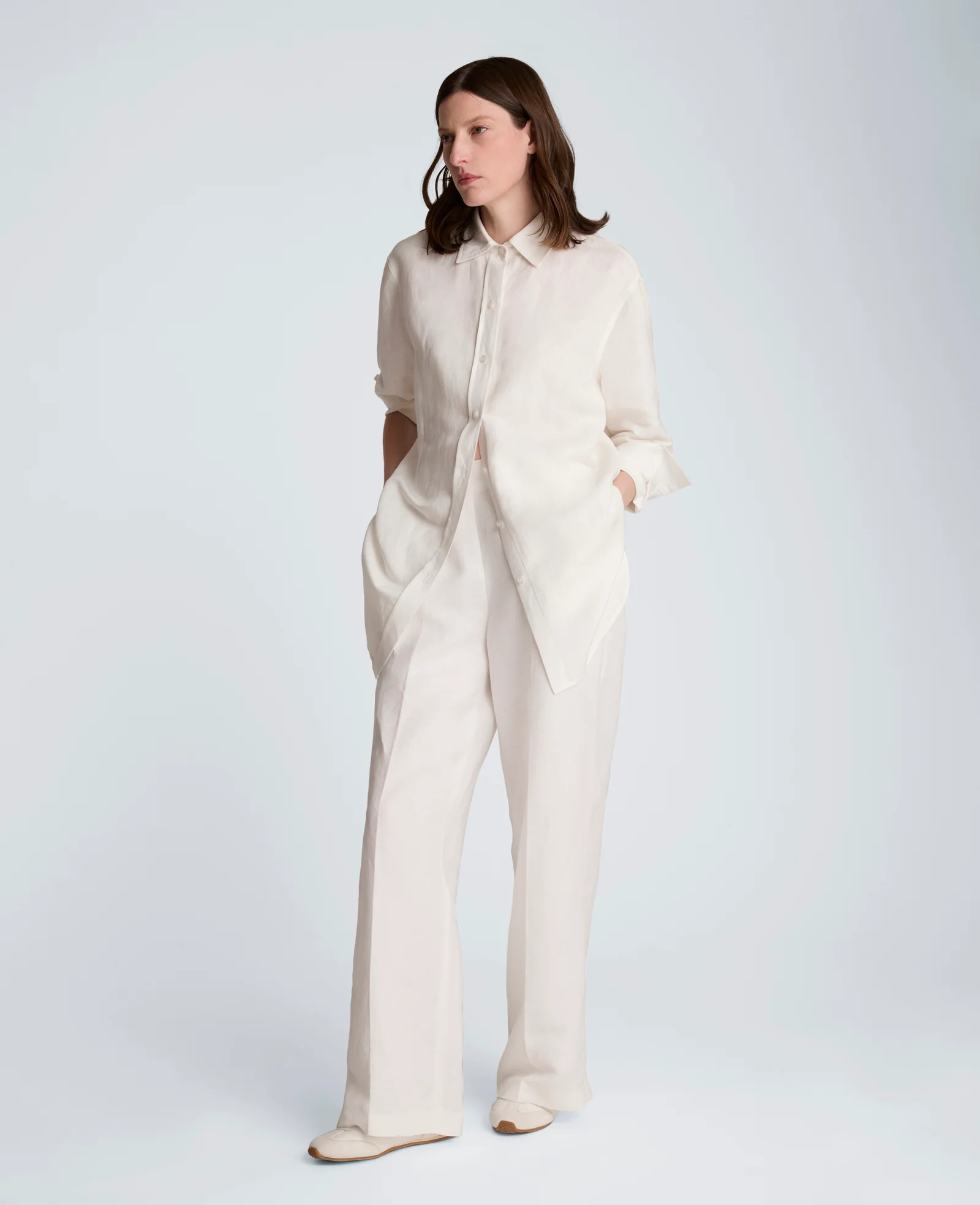 Refined Linen Drop Shoulder Button Front Boyfriend Shirt - Image 6