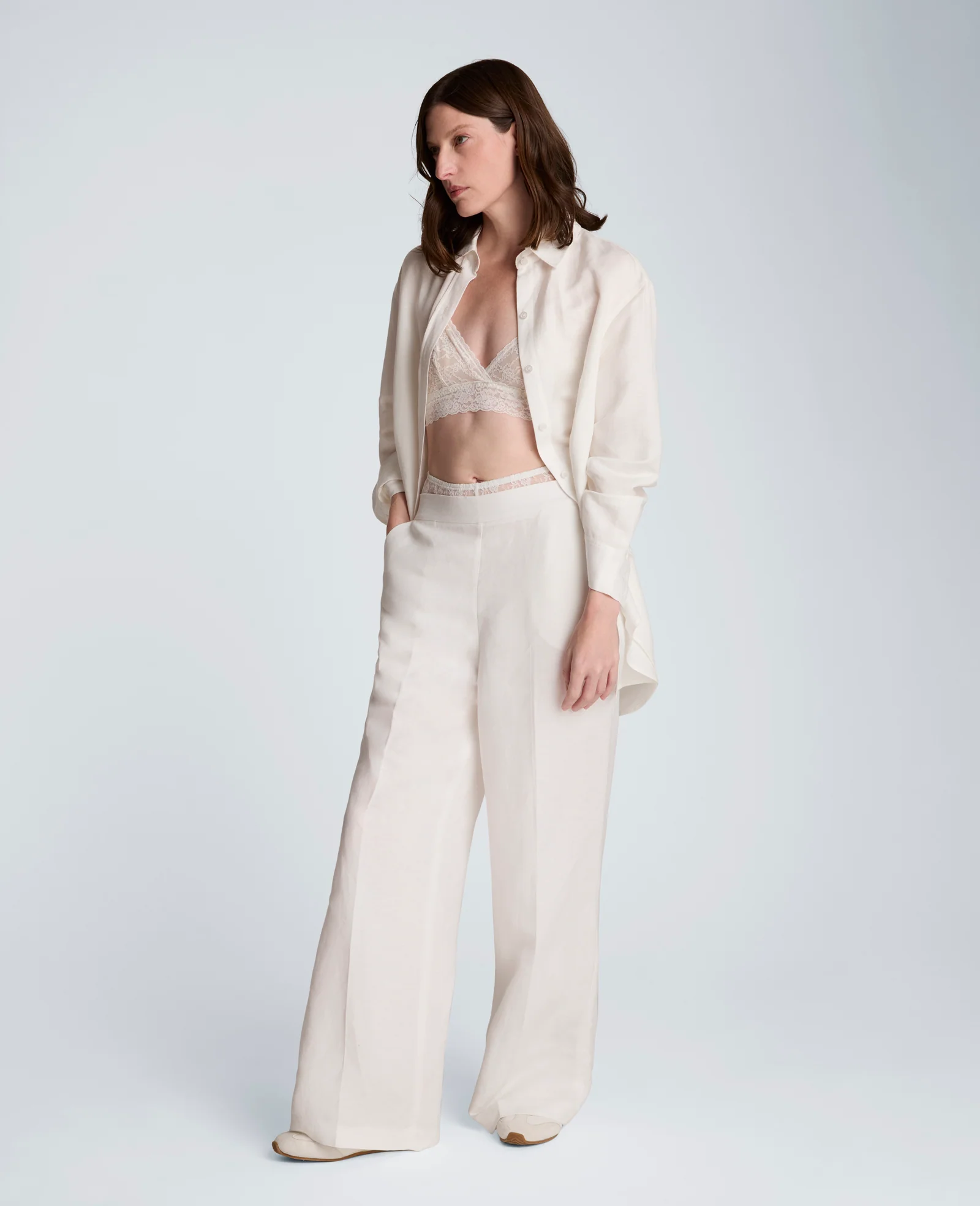 Refined Linen Drop Shoulder Button Front Boyfriend Shirt - Image 8