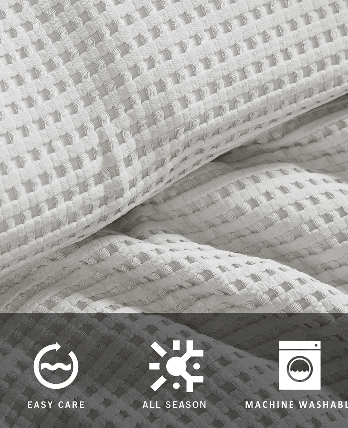 Reversible Solid Grey Waffle Comforter Set - Image 14