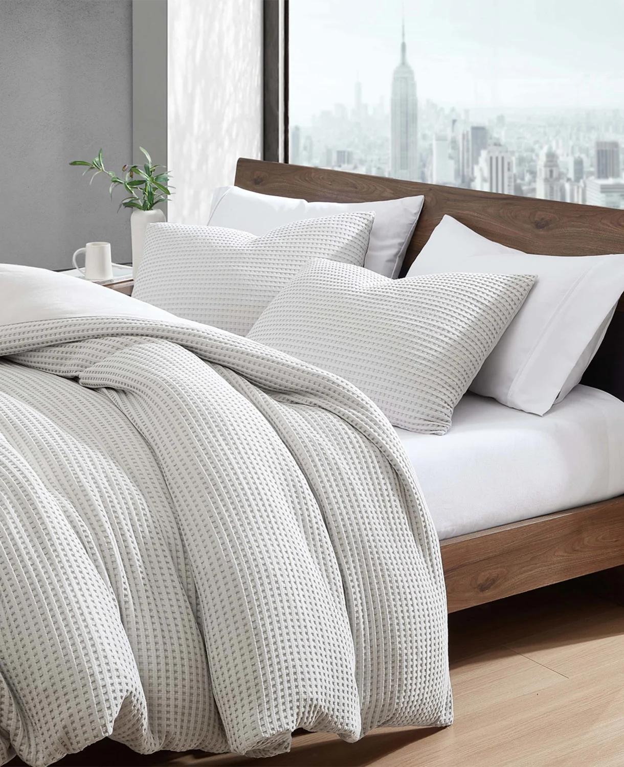 Reversible Solid Grey Waffle Comforter Set - Image 2